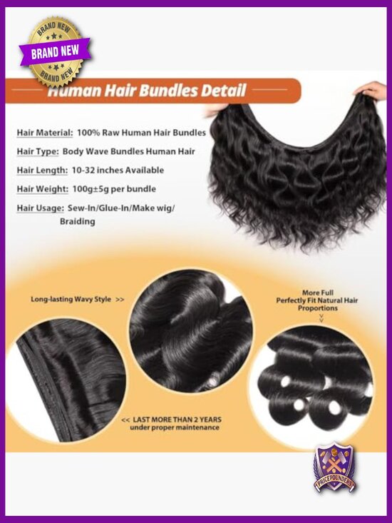 16A Brazilian Body Wave Human Hair Bundles 10.07 inch No Tangle